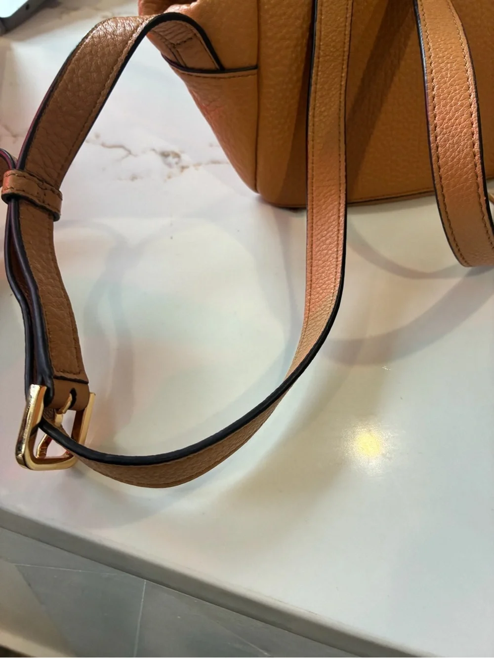 Tory Burch Tan Pebbled Leather Tassel Backpack
